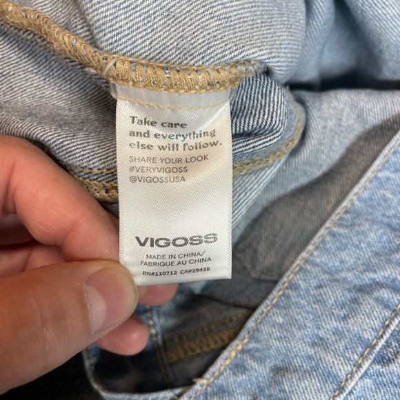 VIGOSS Women's Patchwork Denim Jacket Size L Blue White Long Sleeve Cropped - Picture 4 of 11